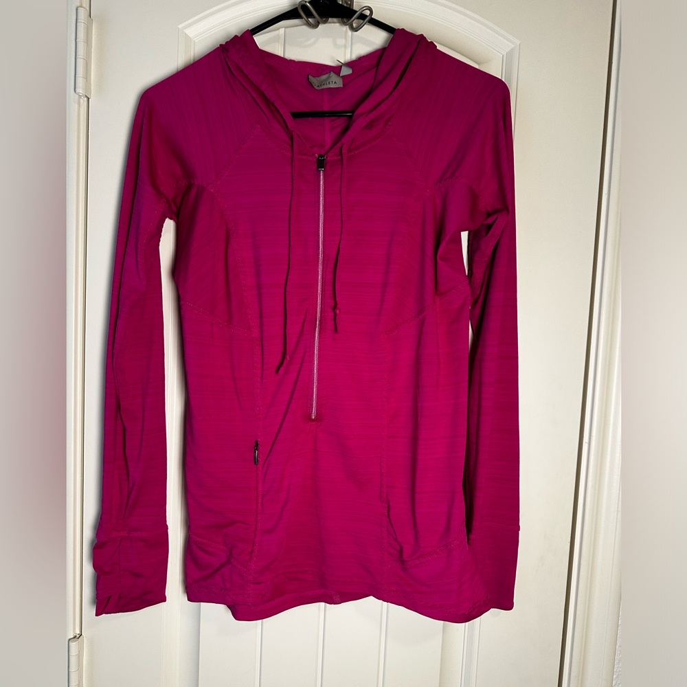 Athleta Fuchsia 1/2 Zip Long Sleeve Hoodie Workout Athletic Running Top size S